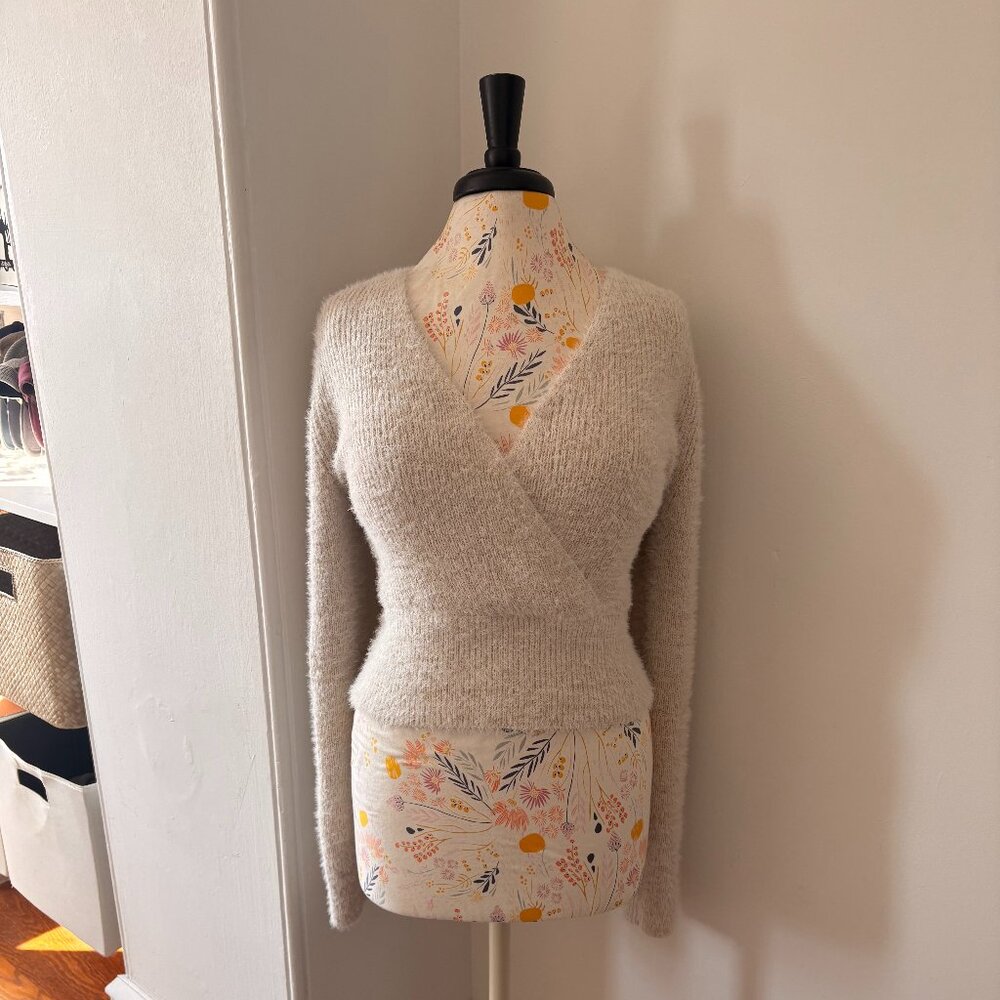 Pink Rose Beige Cream V-Neck Wrap Sweater